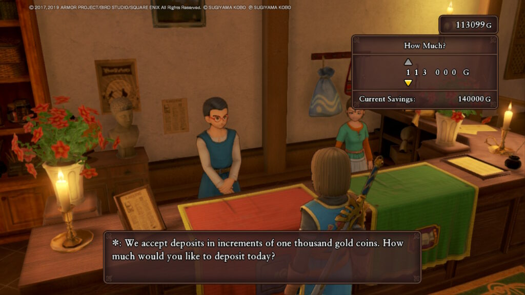 Hero deposits his Gold in the bank for safe keeping. | Dragon Quest XI