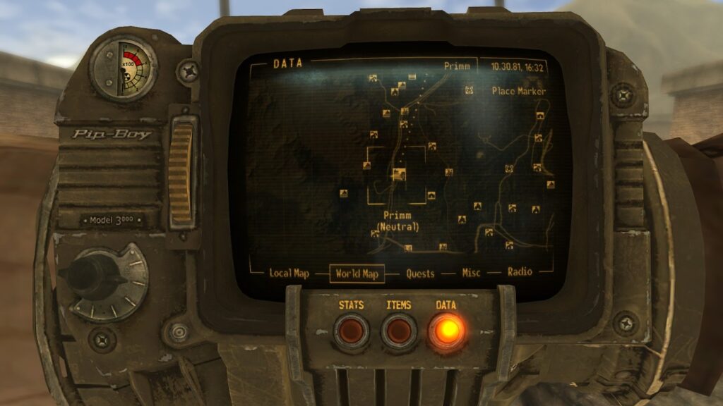 Location of Primm on the pip-boy map. | Fallout : New Vegas