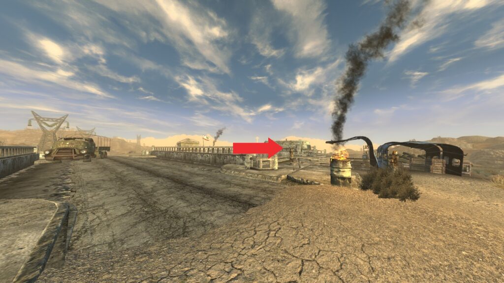 188 Trading post. Veronica highlighted with an arrow. | Fallout: New Vegas - Power Armor Training Perk Prerequisite Quest
