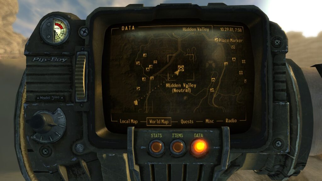 Location of Hidden Valley on the map. | Fallout: New Vegas - Power Armor Training Perk Prerequisite Quest