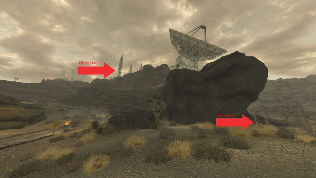 View of the objective from the area from which you will enter. | Fallout: New Vegas - "Eyesight to the Blind" Quest Guide