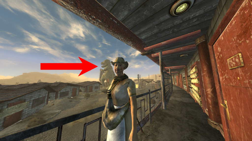 Daisy standing in front of her motel room. | Fallout: New Vegas - Enclave Route