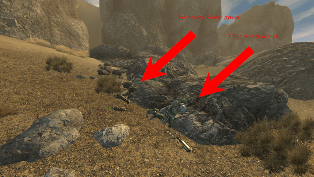 View of the two corpses wearing the power armors. | Fallout: New Vegas