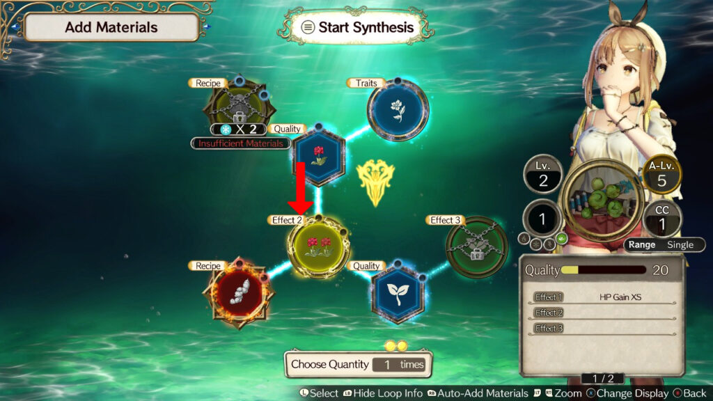 Adding two Health Flowers to meet the requirement and unlock the Recipe loop. | Atelier Ryza: Ever Darkness & the Secret Hideout