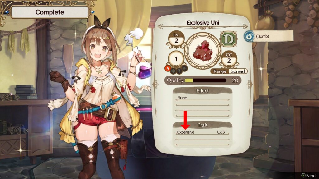 Crafting an Explosive Uni with the "Expensive" trait. | Atelier Ryza: Ever Darkness & the Secret Hideout