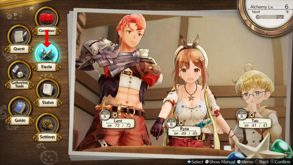 Equipping an item. | Atelier Ryza: Ever Darkness & the Secret Hideout