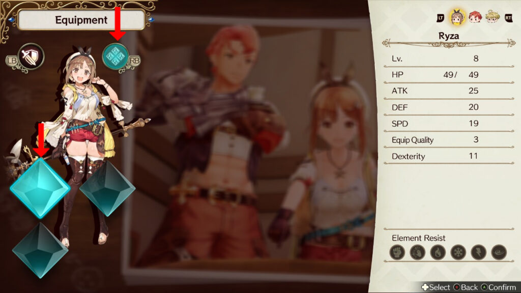 Selecting the Equipment slot. | Atelier Ryza: Ever Darkness & the Secret Hideout