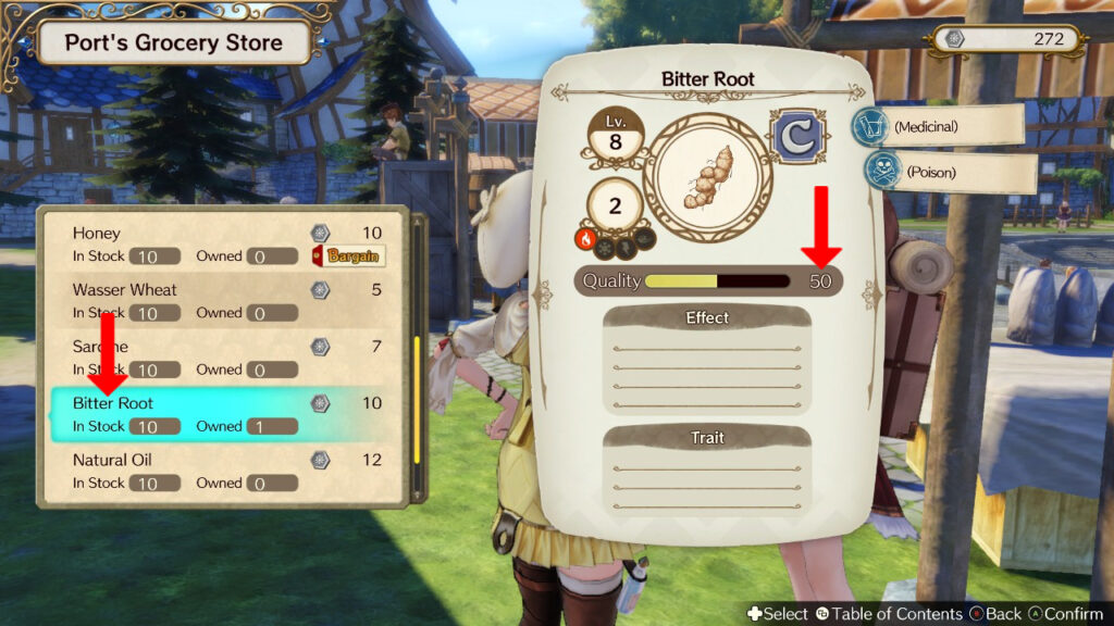 Buying a high quality Bitter Root to use in the recipe. | Atelier Ryza: Ever Darkness & the Secret Hideout