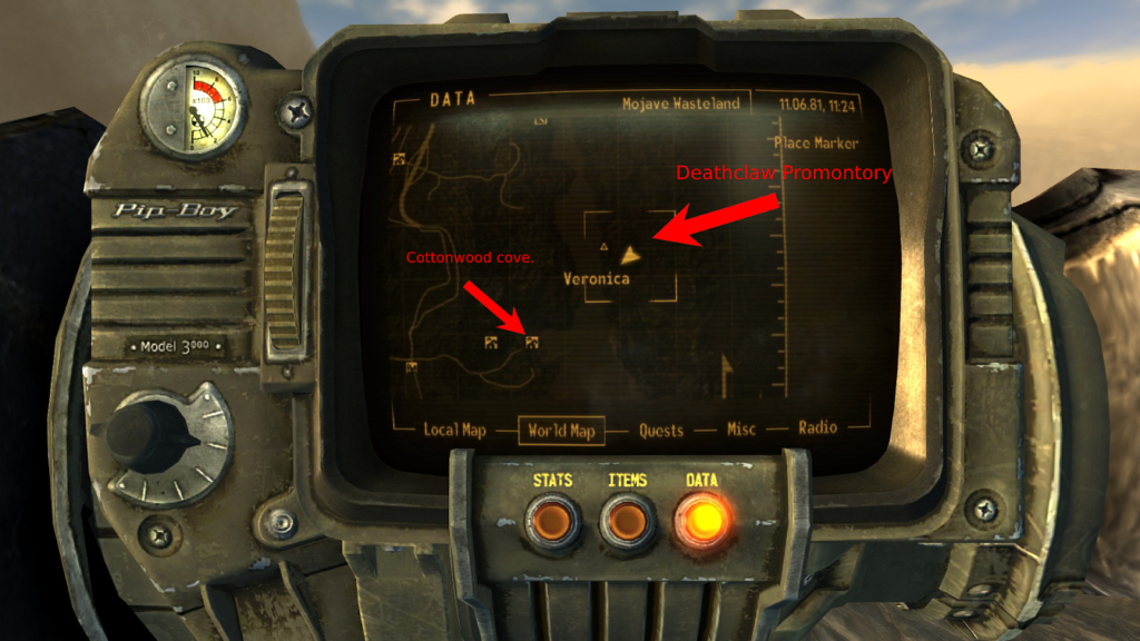 Location of Cottonwood Cove and the Deathclaw Promontory. | Fallout: New Vegas