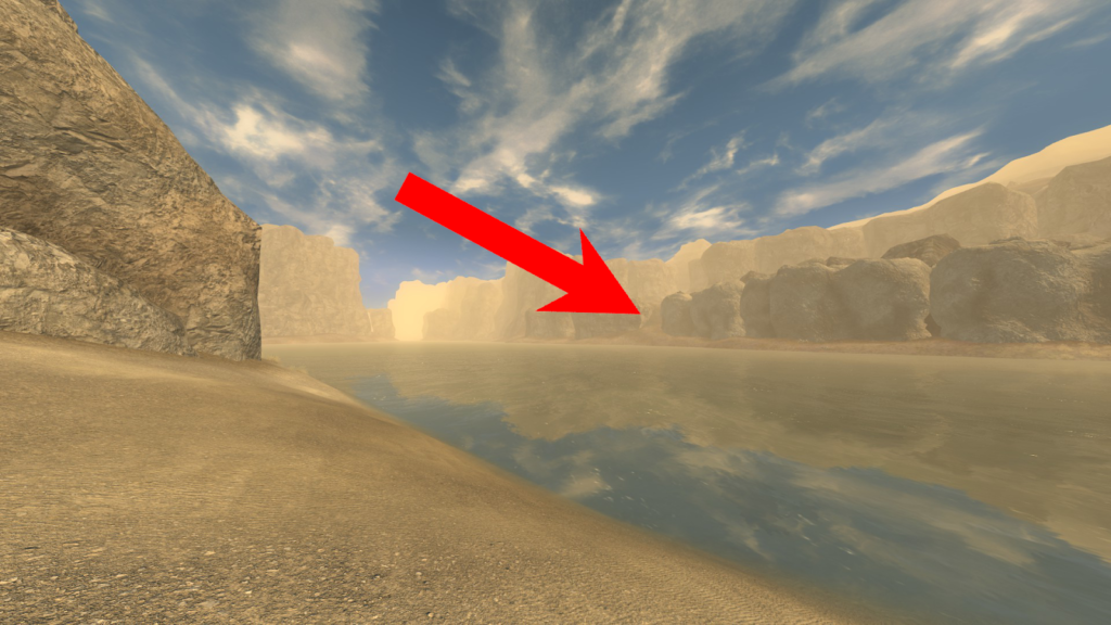 View of the slope from a shore on the west side of the river. | Fallout: New Vegas