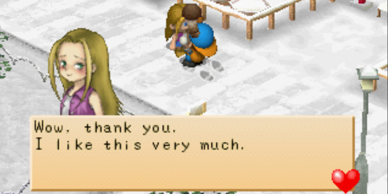 The player gives Karen her favorite gift. | Harvest Moon Back to Nature