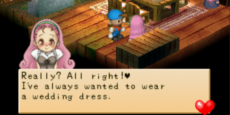 Popuri accepts the player's marriage proposal. | Harvest Moon Back to Nature