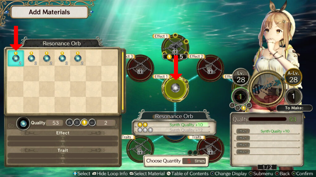 Inserting a Resonance Orb into the Effect 1 loop. | Atelier Ryza: Ever Darkness & the Secret Hideout