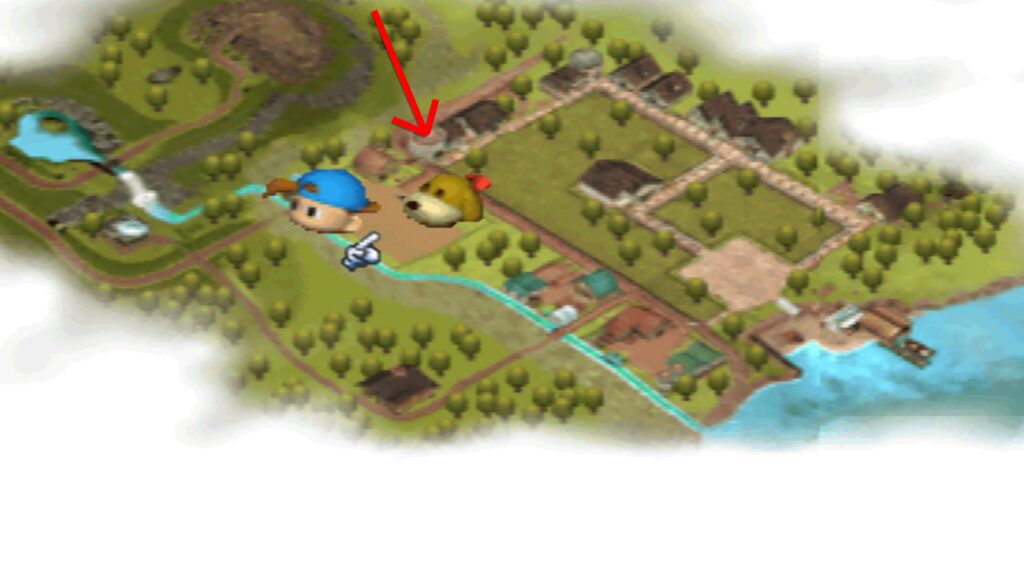 The blacksmith’s location on the map. | Harvest Moon: Back to Nature