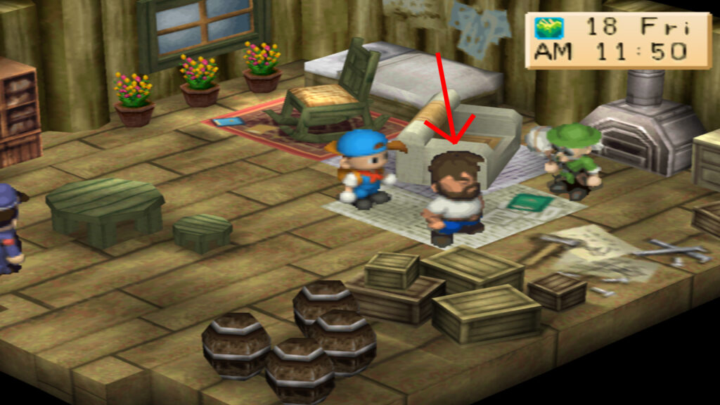 Gotz inside the Woodcutter’s House. | Harvest Moon: Back to Nature