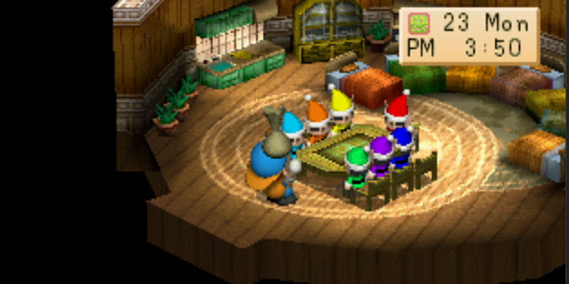 The Harvest Sprites are enjoying their tea party. | Harvest Moon Back to Nature