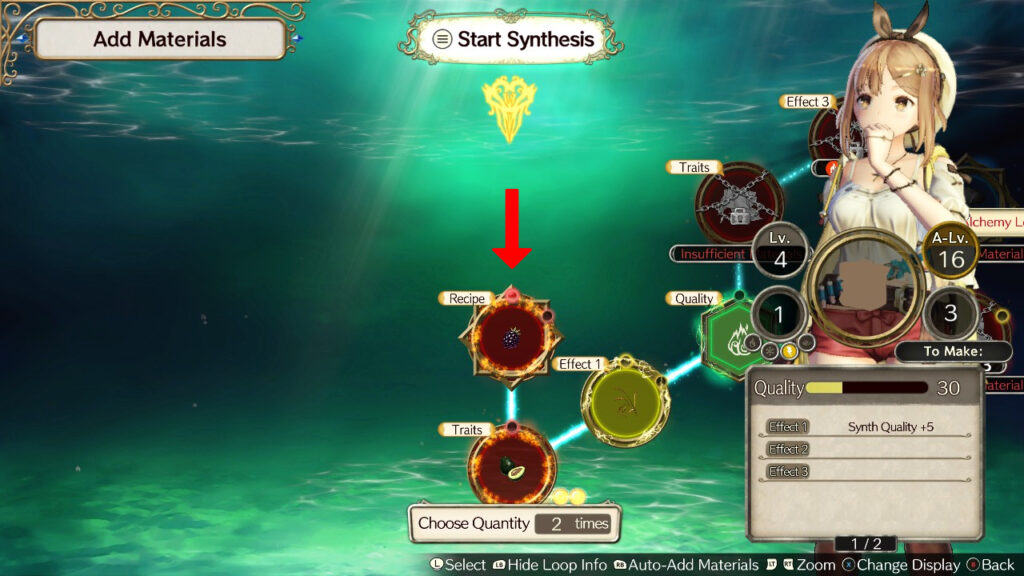 Adding the Kumine Fruit to the Recipe loop and completing the morph. | Atelier Ryza: Ever Darkness & the Secret Hideout