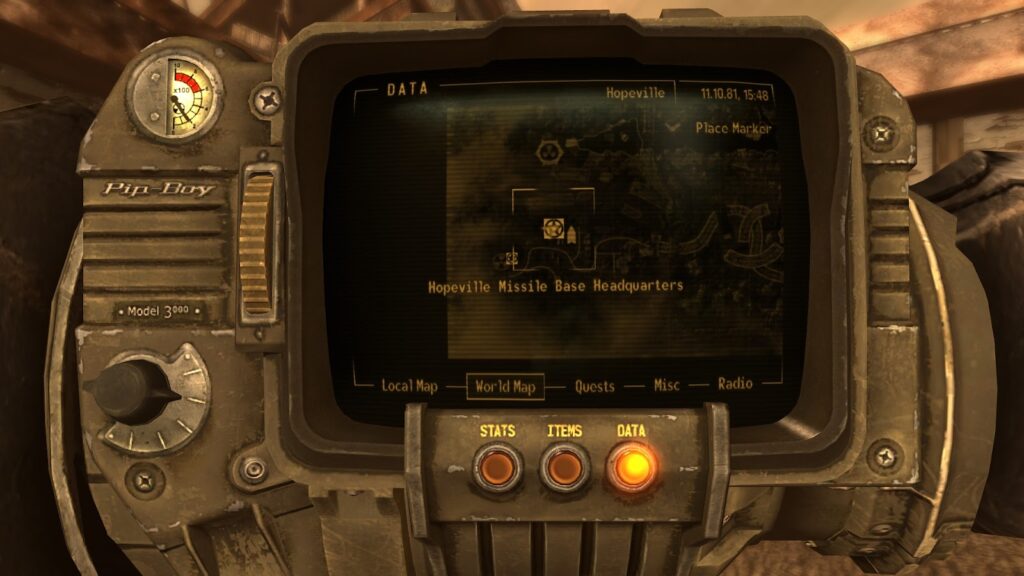 Location of the Hopeville Missile base Headquarters on the map. | Fallout: New Vegas
