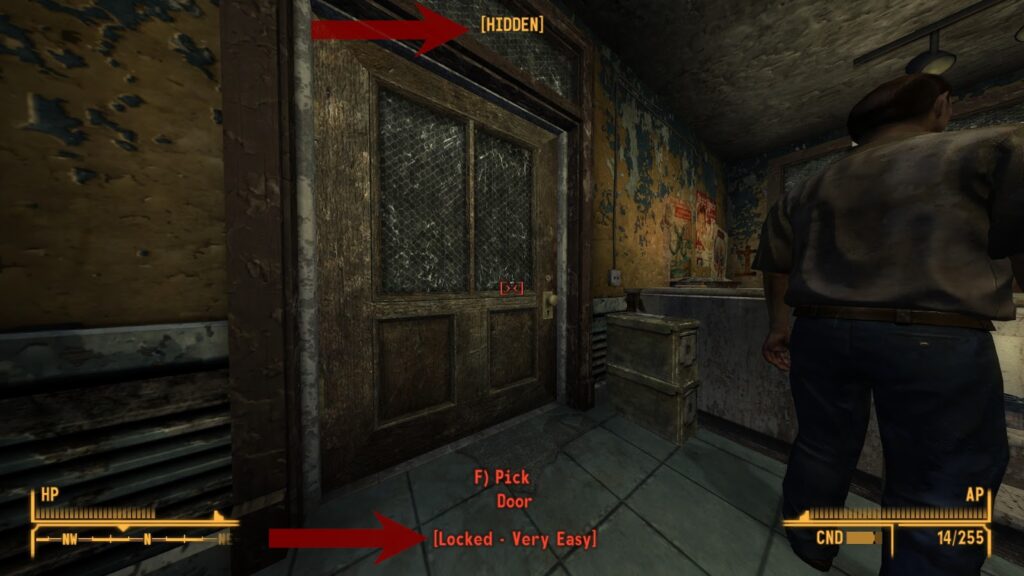 Good place to stand while remaining hidden and being able to pick the lock on the door | Fallout: New Vegas