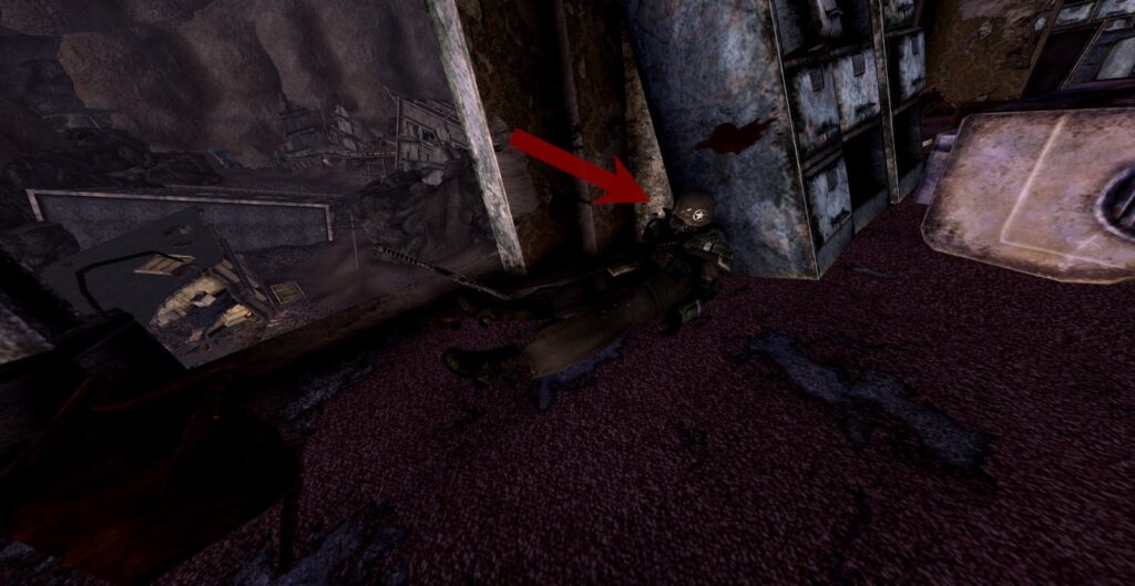 Close up view of the corpse that wears the armor. | Fallout: New Vegas