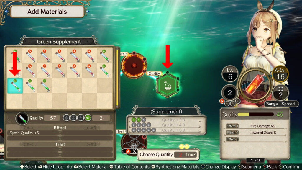 Adding the first Supplement to the Quality loop. | Atelier Ryza: Ever Darkness & the Secret Hideout