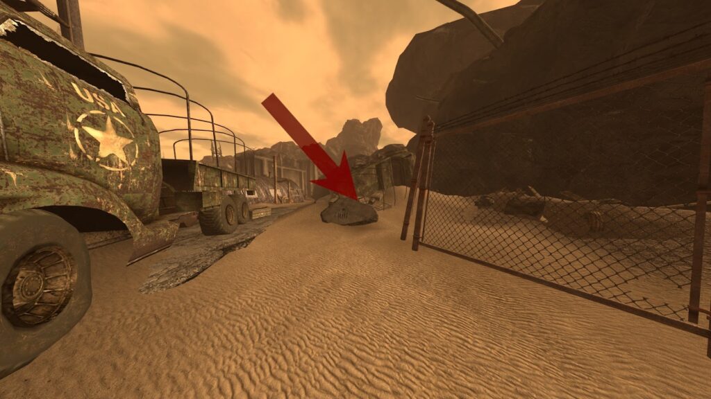 Log as seen from a nearby truck. | Fallout: New Vegas