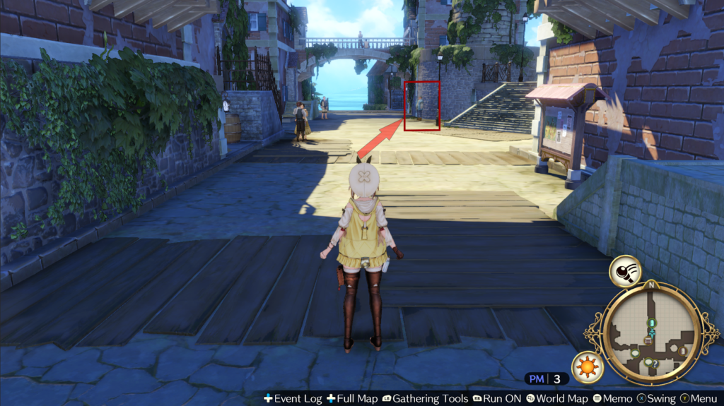 The second person to speak to, visible as soon as you arrive in Old Town. | Atelier Ryza: Ever Darkness & the Secret Hideout