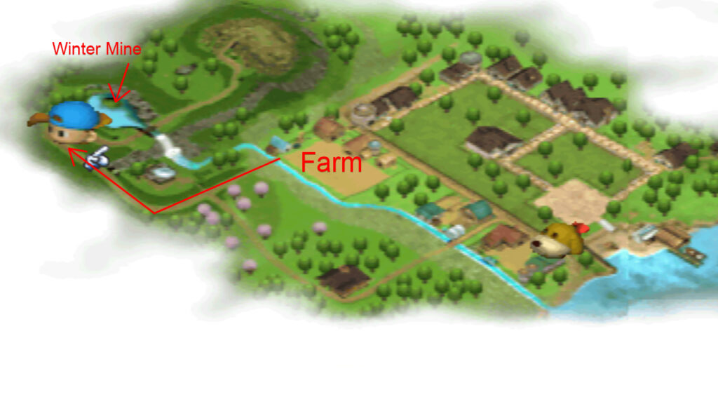 Location of the Winter Mine in the map. | Harvest Moon Back to Nature