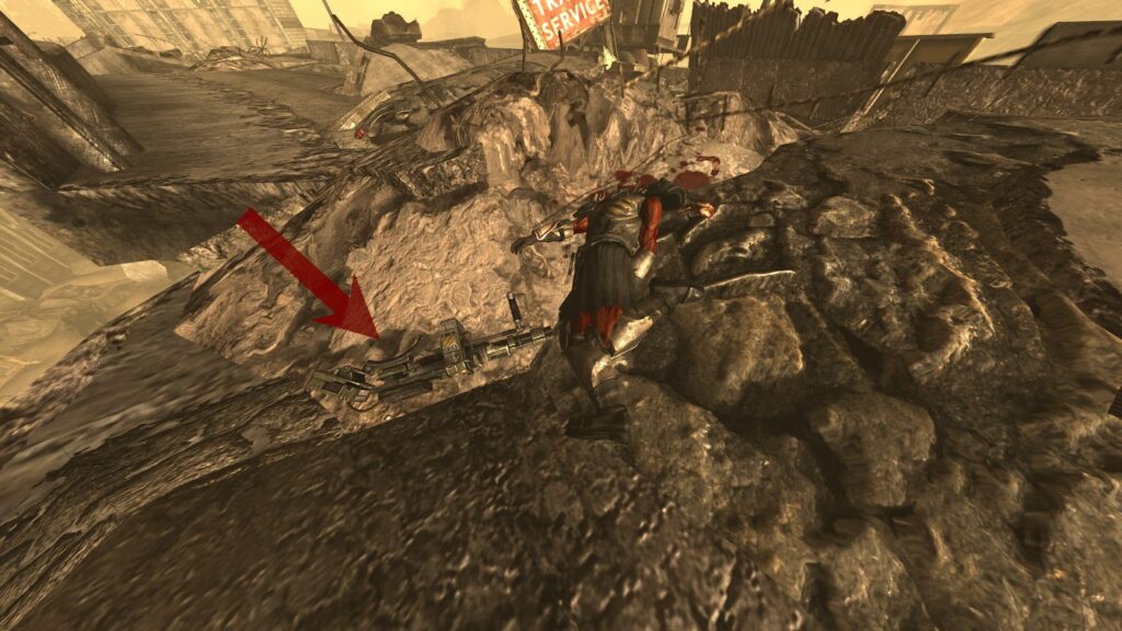 Shoulder Mounted Machine Gun next to Beast's Corpse. | Fallout: New Vegas