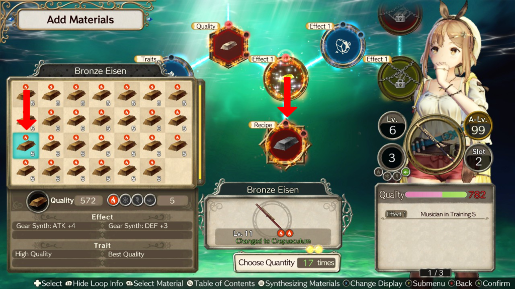 Inserting a Bronze Eisen in the Quality loop.  | Atelier Ryza: Ever Darkness & the Secret Hideout