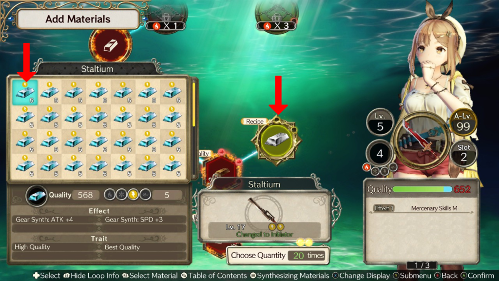 Adding a Staltium to the Recipe loop. | Atelier Ryza: Ever Darkness & the Secret Hideout