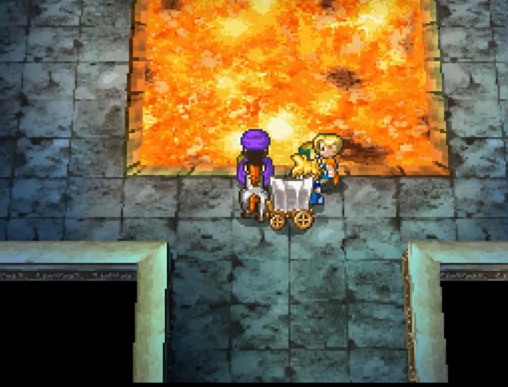 You can't proceed past these flames without the Aspersorium. | Dragon Quest V: Hand of the Heavenly Bride