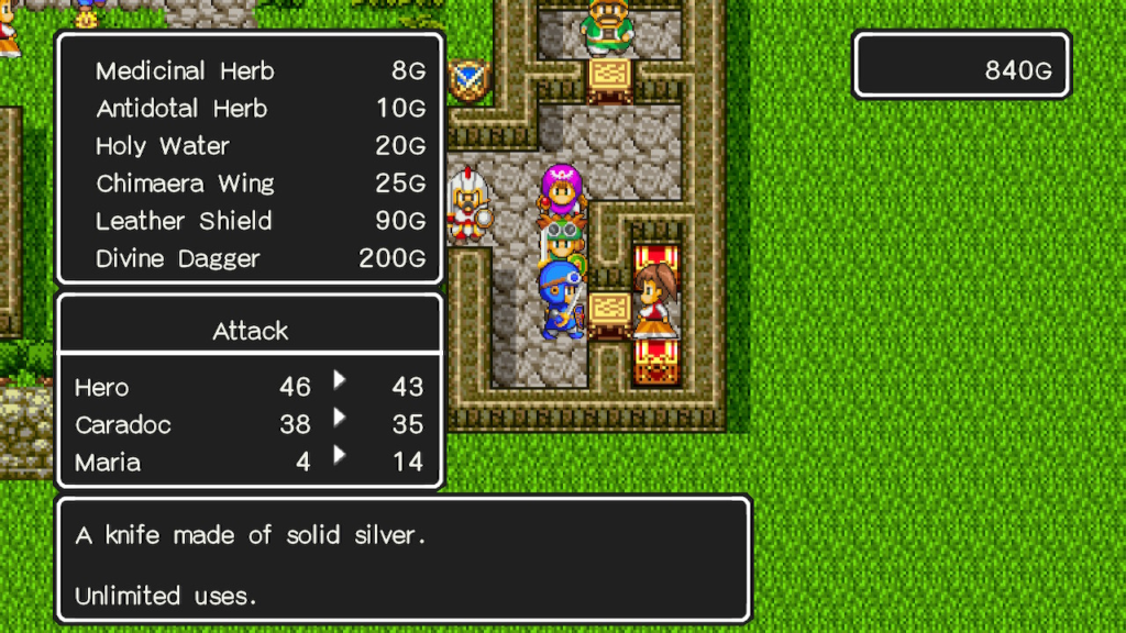 The woman who sells the Divine Dagger in Moonahan. | Dragon Quest II