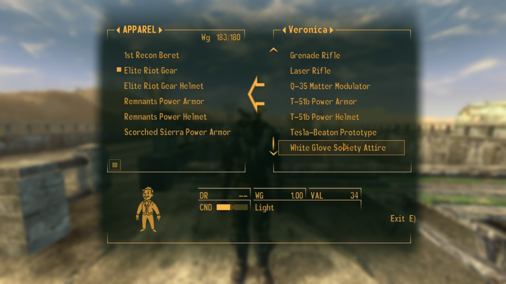 Suit in Veronica's inventory. | Fallout: New Vegas