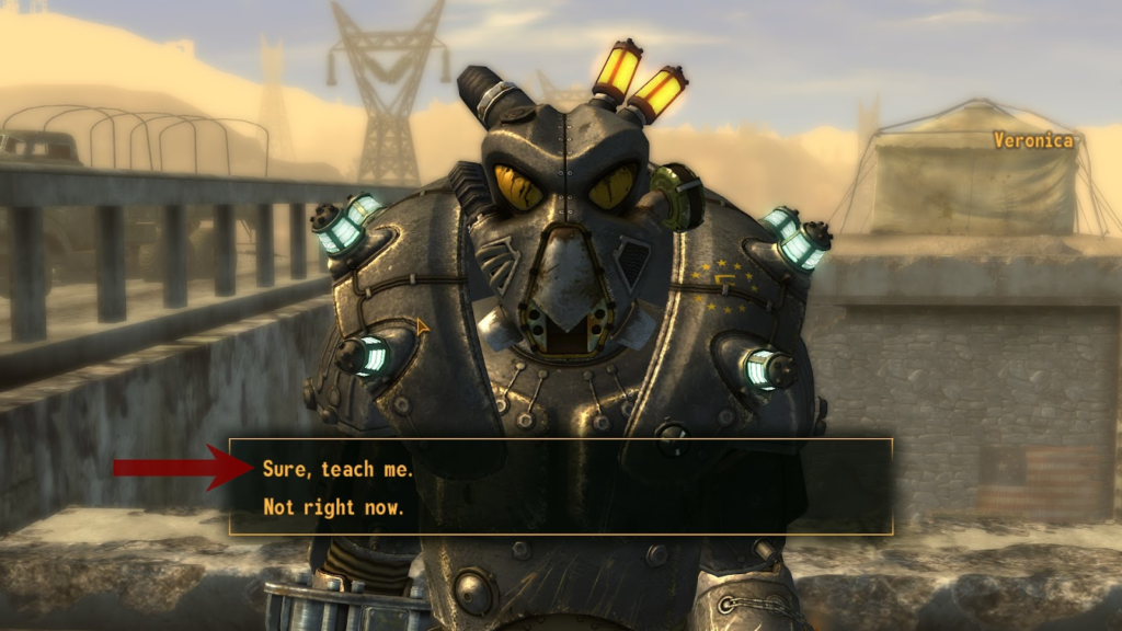 Correct dialogue choice with Veronica. | Fallout: New Vegas