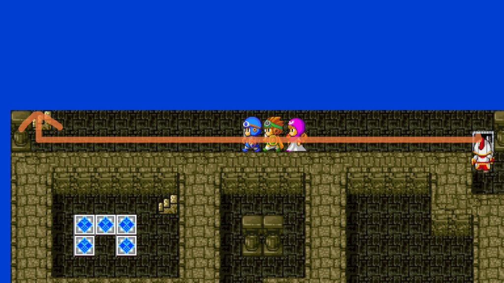 The Windbraker is actually where those blue tiles are, but we need to go the long way. | Dragon Quest II
