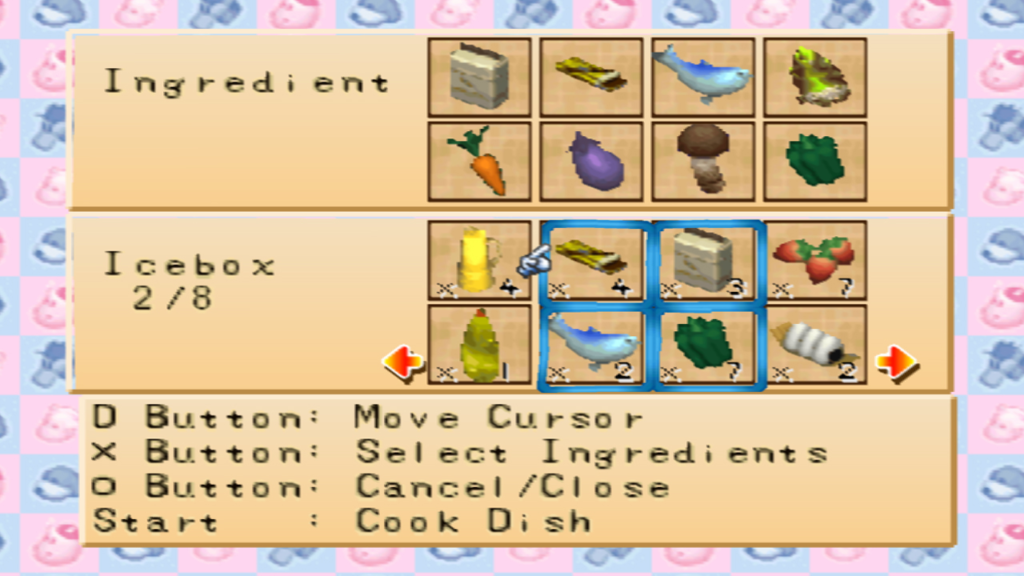 Selecting the ingredients for the Curry Noodles. | Harvest Moon: Back to Nature