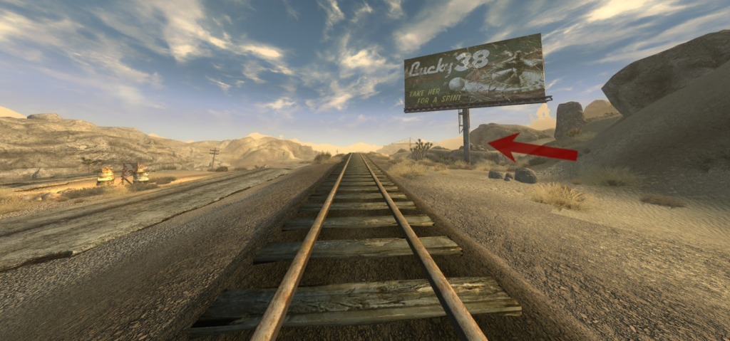 Hills to walk along, activate the Stealthboy once you get past the billboard | Fallout: New Vegas