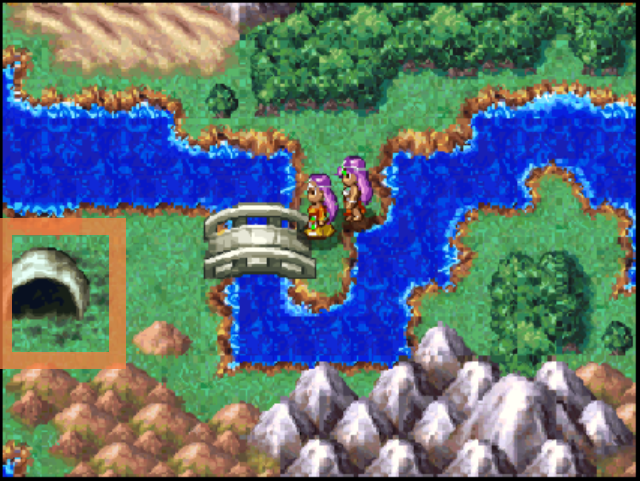 Pass the bridge to enter the cave | Dragon Quest IV