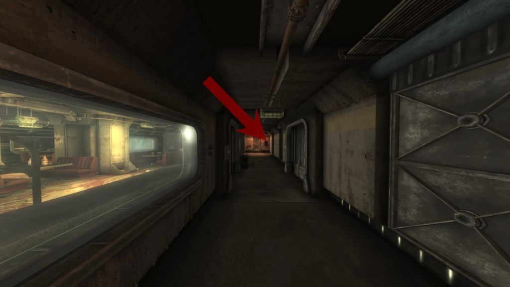 Corridor, door at the end marked by an arrow | Fallout: New Vegas