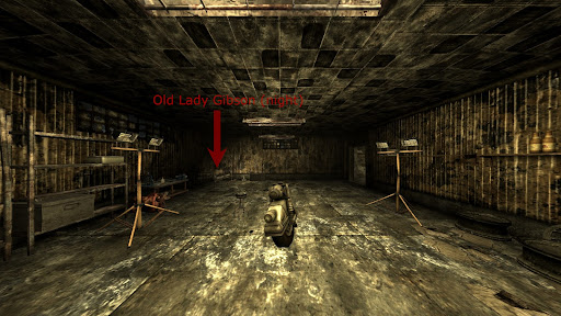 Old Lady Gibson in her garage at night | Fallout: New Vegas