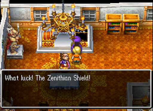 Rod’s Mansion in Mostroferrato. 2000 gold coins (left chest) Zenithian Shield (right chest) | Dragon Quest V: Hand of the Heavenly Bride