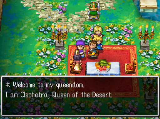 Cleohatra, the Queen of Helmunaptra, located in the garden underneath the castle | Dragon Quest V: Hand of the Heavenly Bride
