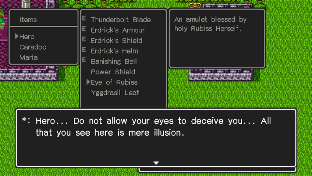 Make sure you have the Eye of Rubiss and False Idol in your inventory | Dragon Quest II