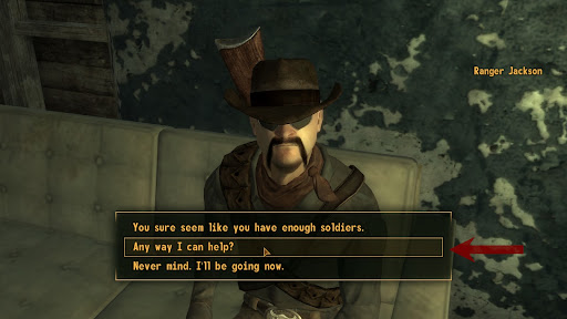 Dialogue option to prompt him to give you the quest | Fallout: New Vegas