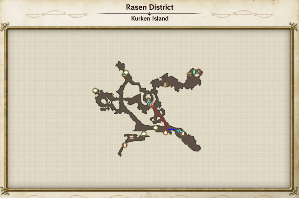 It's noticeably faster entering Rasen District from Boden District (Blue) vs. fast traveling to directly to Rasen District and walking there (Red) | Atelier Ryza: Ever Darkness & the Secret Hideout