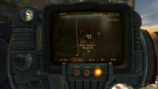 The location of the Nellis Hangars on the world map | Fallout: New Vegas