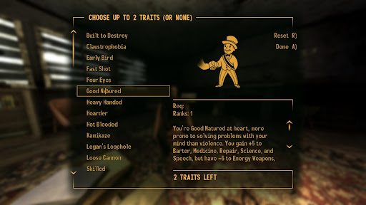 Good Natured traits is a recommended traits | Fallout: New Vegas