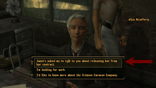 Initiating dialogue that releases Janet | Fallout: New Vegas