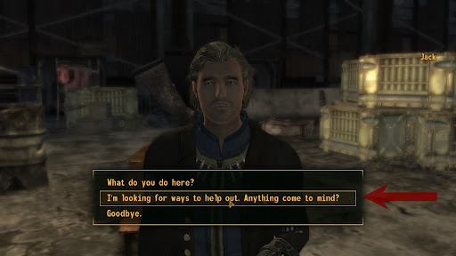 Dialogue asking Jack if he needs any help | Fallout: New Vegas